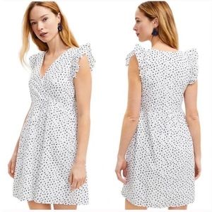 LOFT Eyelet Ruffle Sleeve Crossover Back Zipper White and Black Dress NWT!